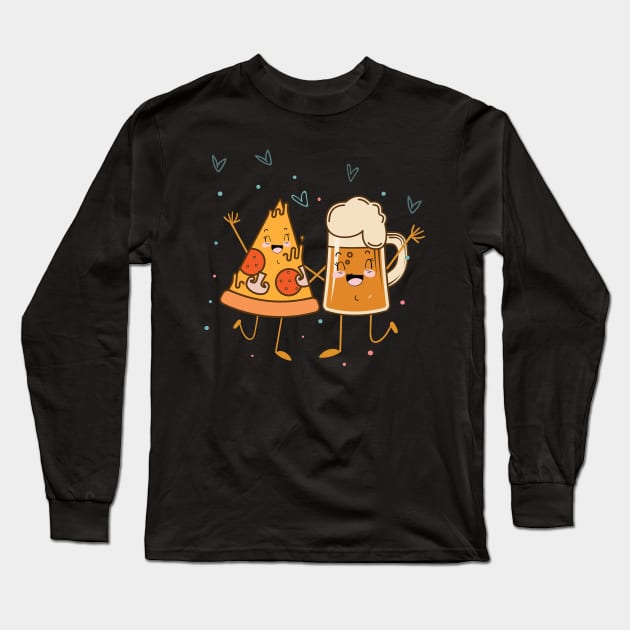 Beer And Pizza Couple Long Sleeve T-Shirt by fizzyllama